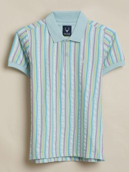 Allen Solly - Boys Light Blue Stripe Polo Neck T-Shirt