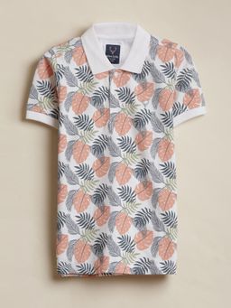 Allen Solly - Boys White Print Polo Neck T-Shirt