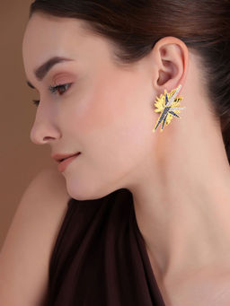 Shaze - Gold Rhodium-Plated American Diamond Galaxy Drop & Dangle Earrings For Women