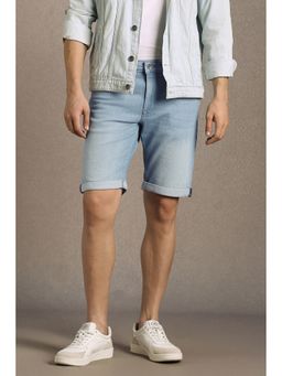 Louis Philippe - Men Light Blue Solid Slim Fit Shorts