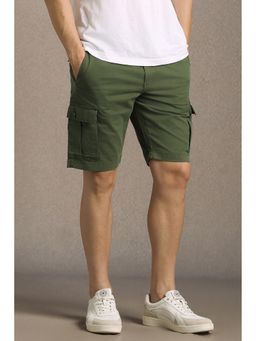 Louis Philippe - Men Olive Solid Slim Fit Shorts