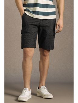 Louis Philippe - Men Black Textured Slim Fit Shorts