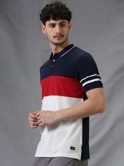 WROGN - Navy Blue Colorblocked Cut and Sew Polo T-Shirt