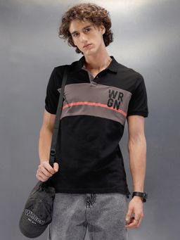 WROGN - Black Cutandsew Polo Collar Half Polo Sleeve T-Shirt