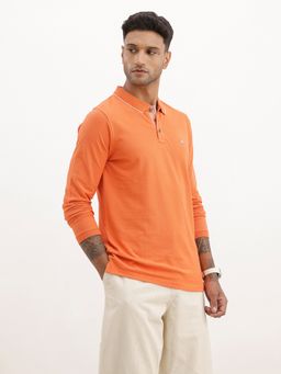 WROGN - Orange Regular Fit Tipping Collar Full Sleeve Polo T-Shirt