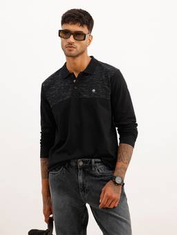 WROGN - Black Classic Cut and Sew Full Sleeve Polo T-Shirt