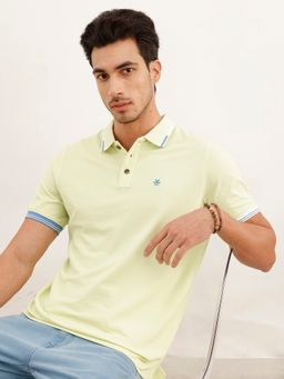 WROGN - Green Solid Tipping Collar Polo T-Shirt