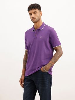 WROGN - Purple Solid Tipping Collar Polo T-Shirt