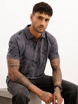 WROGN - Grey Slim Fit Aop Polo T-Shirt