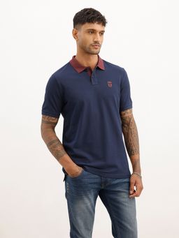 WROGN - Navy Blue Slim Fit Contrast Collar Polo T-Shirt