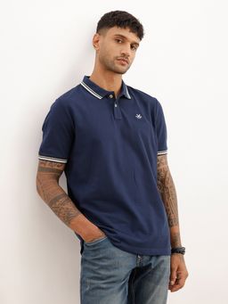 WROGN - Navy Blue Classic Slim Fit Tipping Collar Polo T-Shirt