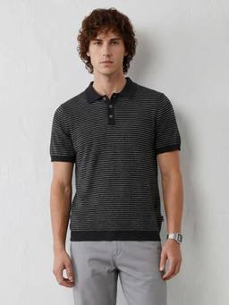 WROGN - Black Slim Fit Striped Polo T-Shirt