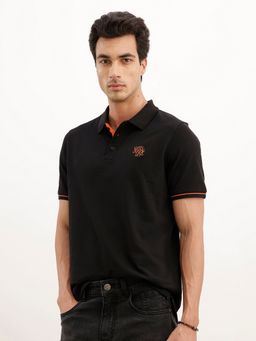 WROGN - Black Solid Slim Fit Tipping Detail Polo T-Shirt