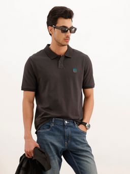 WROGN - Grey Slim Fit Embroidered Patch Detail Polo T-Shirt