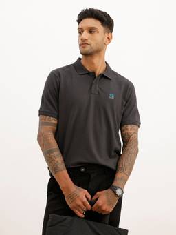 WROGN - Grey Classic Embroidered Patch Polo T-Shirt