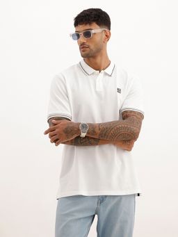WROGN - White Solid Tipping Collar Polo T-Shirt