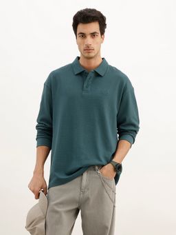 WROGN - Teal Solid Full Sleeve Polo T-Shirt