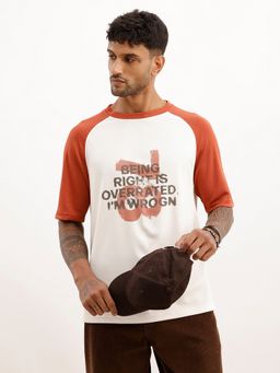 WROGN - Off White Placement Printed Raglan Collar T-Shirt