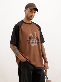 WROGN - Brown Placement Printed Raglan Collar T-Shirt