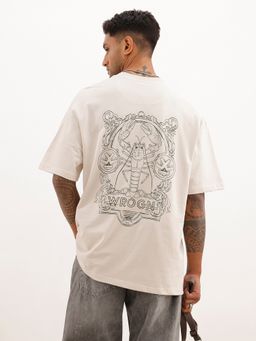 WROGN - Beige Classic Oversized Fit Back Print T-Shirt