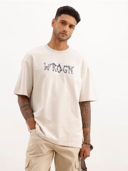 WROGN - Beige Oversized Puffer Print T-Shirt