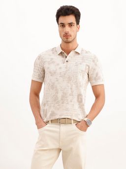 WROGN - Beige Abstract Printed Slim Fit Polo T-Shirt