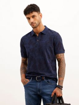WROGN - Navy Blue Slim Fit Aop Polo T-Shirt