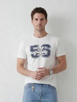 WROGN - Off White Vintage Varsity Style Printed T-Shirt