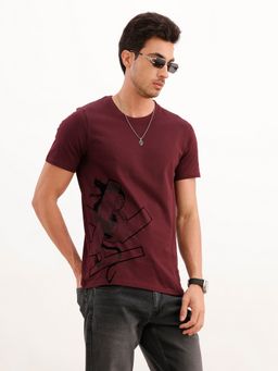 WROGN - Maroon 3D Flock Placement Printed T-Shirt