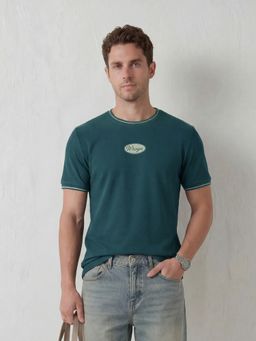 WROGN - Teal Retro Popcorn Textured Slim Fit T-Shirt
