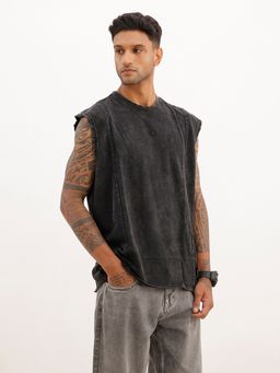 WROGN - Black Washed Cut Off Sleeves T-Shirt