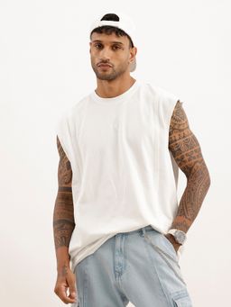 WROGN - White Solid Cut Off Sleeve T-Shirt