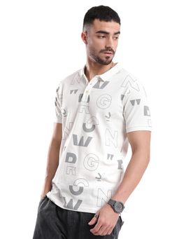 WROGN - White Typographic Aop Slim Fit Polo T-Shirt