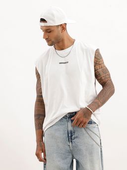 WROGN - White Solid Cut Off Sleeves T-Shirt