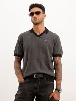 WROGN - Grey Regular Fit Flat Knit Polo T-Shirt