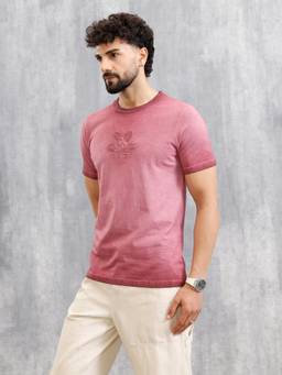 WROGN - Maroon Grunge Pigment Washed Logo Applique T-Shirt