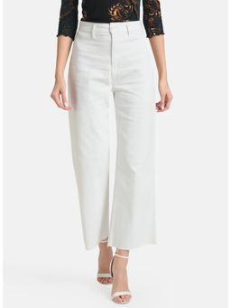 Kazo - White High Waisted Wide Leg Denim