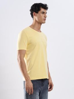 TURMS - Mens Solid Crew Neck Half Sleeves Yellow T-Shirt