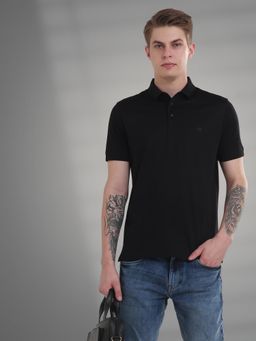 TURMS - Mens Solid Mercerized Anti Odor Moisture Wicking Cotton Black Polo T-Shirt