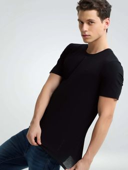 TURMS - Mens Solid Crew Neck Half Sleeves Black T-Shirt