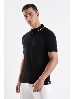 TURMS - Mens Solid Modal Collar Stain Cotton Black Polo T-Shirt
