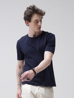 TURMS - Mens Solid Crew Neck Half Sleeves Navy Blue T-Shirt