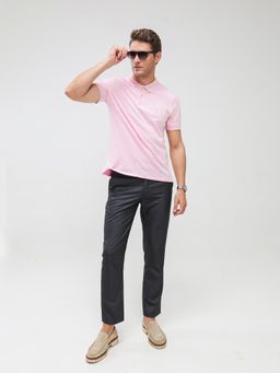 TURMS - Mens Solid Half Sleeves Casual Pink Polo T-Shirt