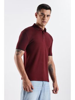 TURMS - Mens Solid Modal Collar Stain Cotton Wine Polo T-Shirt