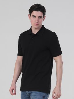 TURMS - Mens Solid Half Sleeves Casual Black Polo T-Shirt