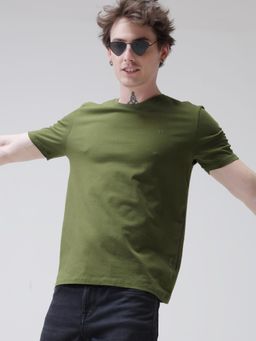 TURMS - Mens Solid Crew Neck Half Sleeves Olive T-Shirt