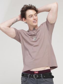 TURMS - Mens Solid Crew Neck Half Sleeves Brown T-Shirt