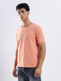 TURMS - Mens Solid Crew Neck Half Sleeves Peach T-Shirt