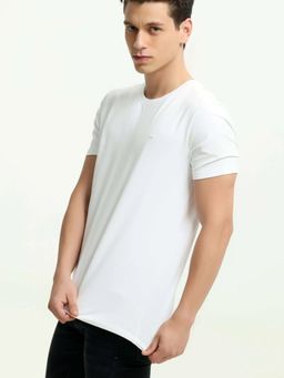 TURMS - Mens Solid Crew Neck Half Sleeves White T-Shirt