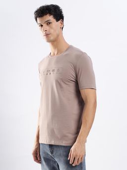 TURMS - Mens Solid Crew Neck Half Sleeves Mauve T-Shirt
